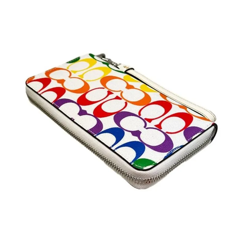 COACH Zip Around Coated Canvas With Smooth Leather Coin Pocket Clutch Wallet Small Size Women's Multicolor-2