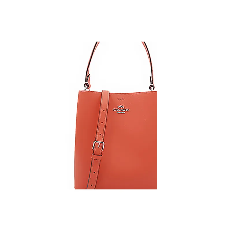 COACH Town Grain Leather Bucket Bag, One Shoulder Handbag Medium Size Women's Orange Pink-4