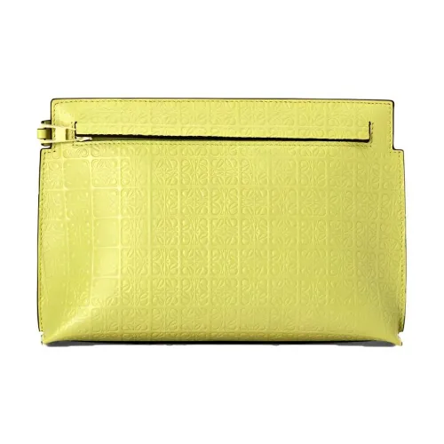 LOEWE Embossed Smooth Finish Calfskin Handbag Shoulder Bag Clutch Mini Women's Lemon