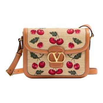 Valentino GARAVANI Straw Woven Crossbody Bags Shoulder Bags Women's Beige & Red