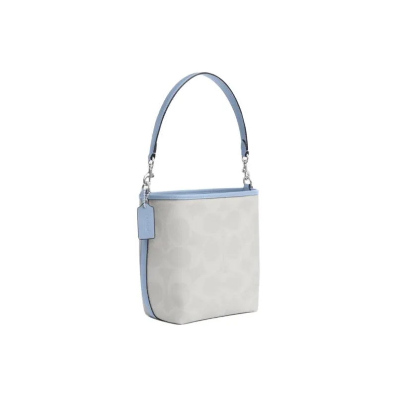 COACH Coated Canvas Bucket Bag, Shoulder Bag, Crossbody Bag, Handbag Women's Glacier White & Blue-1