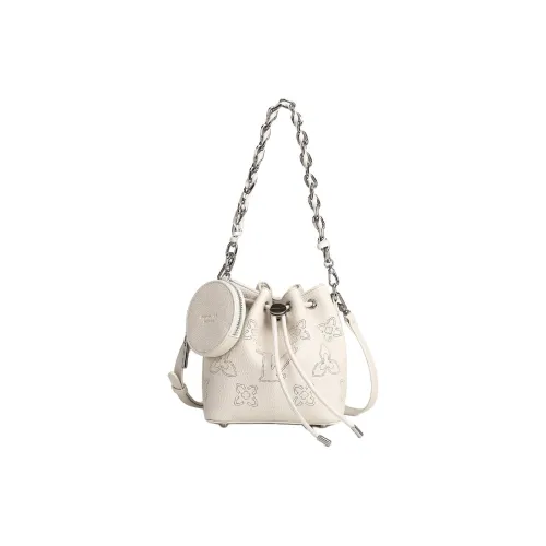 Monna Lisa Cow Leather Bucket Bag, Crossbody Bag Regular Women's Ecru