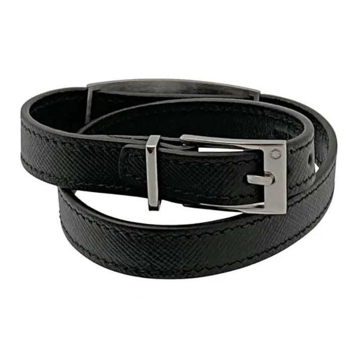 MONTBLANC Leather Stainless Steel Metal Bracelets Men's Black-1