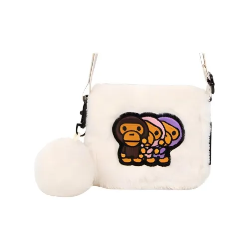 A BATHING APE Fur Shoulder Bag Crossbody Bag Mini Women's White