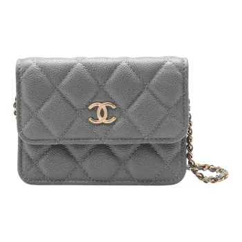 CHANEL Grain Embossed Calfskin Coin Purse, Clutch, Shoulder Bag, Crossbody Bag Mini Women's Gray