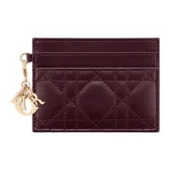 DIOR Lady Dior Sheepskin Card Holder Women's Plum Color