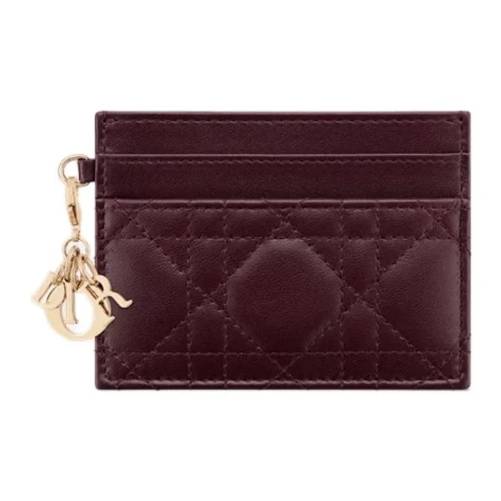 DIOR Lady Dior Sheepskin Card Holder Women's Plum Color-0
