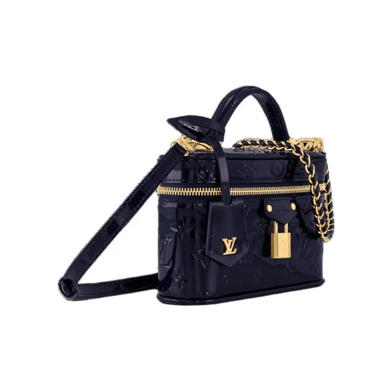 LOUIS VUITTON Vanity Lacquered Finish Cow Leather Makeup Bag Shoulder Bag Crossbody Bag Handbag Women's Sapphire Blue-1