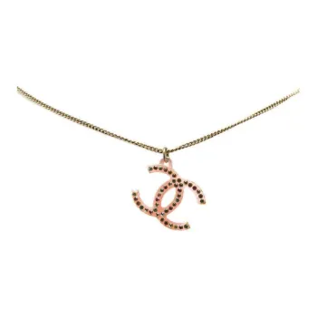 CHANEL 2004 Plated Resin Crystal Pendant Necklace Costume Necklace