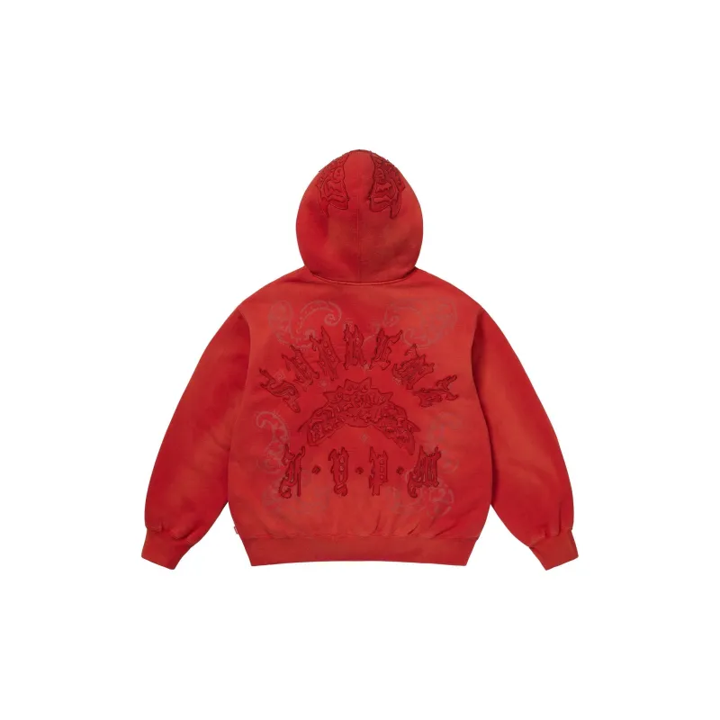 Supreme Leather Applique Zip Up Hooded Sweatshirt-1