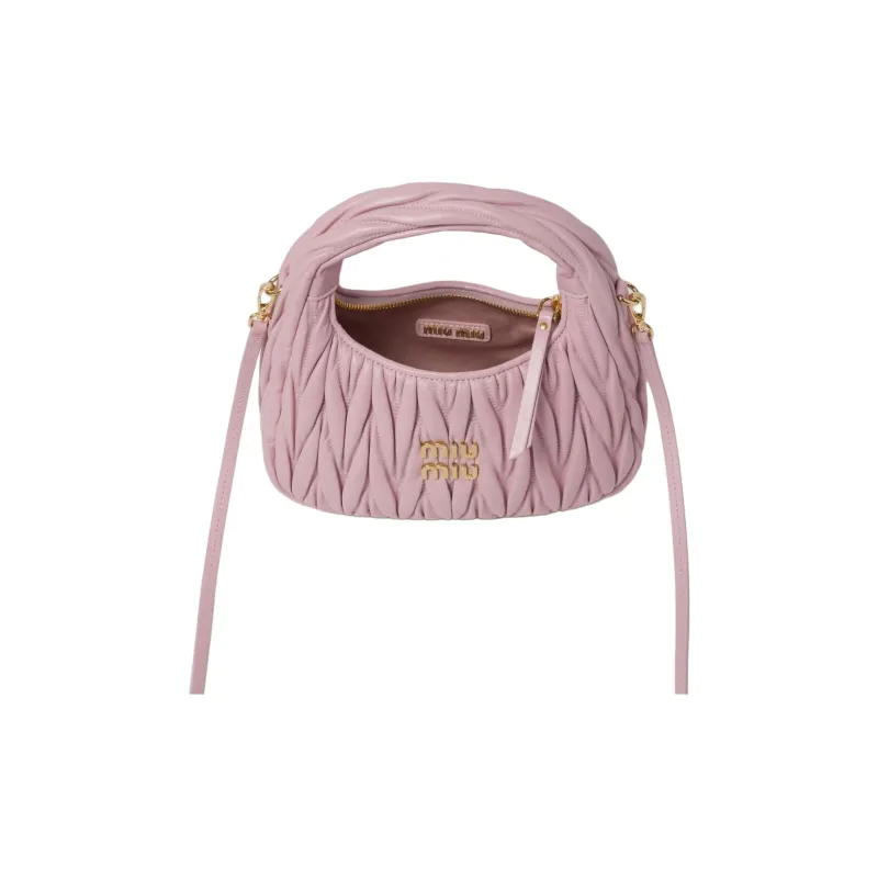 MIU MIU Wander Series Soft Sheep Leather Crescent Bag Handbag Trumpets Women's Pink-3