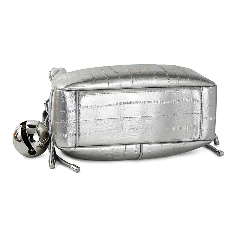 Teenmix Synthetic Leather With Cow Leather Bucket Bag, Crossbody Bag Regular Women's Ecru/Black/Silver-6