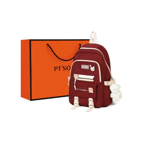 PT'SON Nylon Fabric Travel Backpack Laptop Bag Large Size Women's Red/White