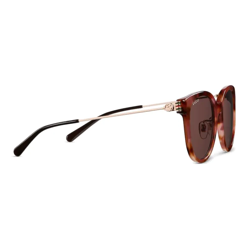 GUCCI Metal Acetate Round Sunglasses Women's Brown-2