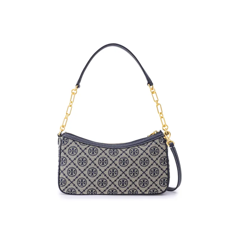 TORY BURCH T Monogram Fabric With Leather Shoulder Bag, Portable Crossbody Bag Women's Marine Blue-2