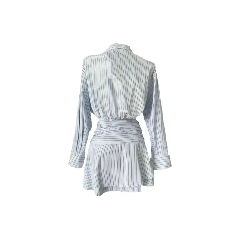 AFGGD Long-Sleeved Dresses Women's Blue Stripes-1