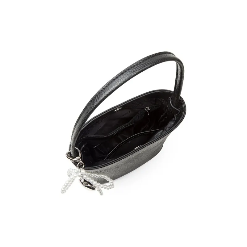 Teenmix Top Grain Cow Leather Shoulder Bag, Crossbody Bag, Bucket Bag, Shoulder Bag Regular Women's Black/Ecru/Red-5