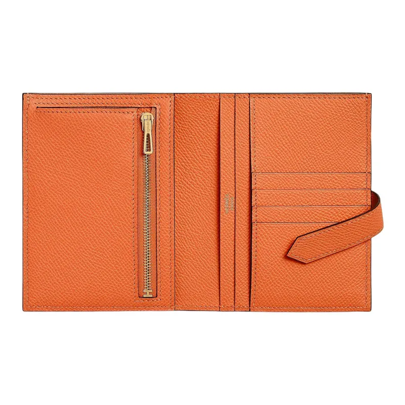 HERMES Bearn Epsom Leather Wallet Regular Women's 93 Orange Hermes Orange/Orange-1