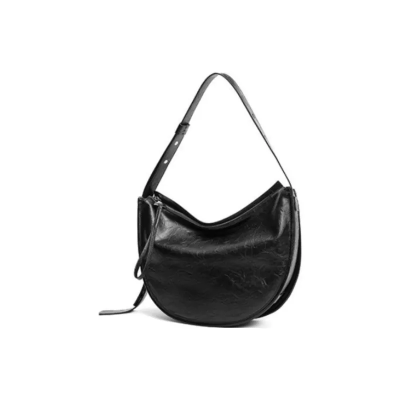 BELLE Artificial Leather Saddle Bag Crossbody Shoulder Bag Large Size Women's Black-1
