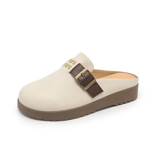 JOSINY Quiet Abrasion Resistant Slip Resistant Wrap toe Slippers Women's Ecru
