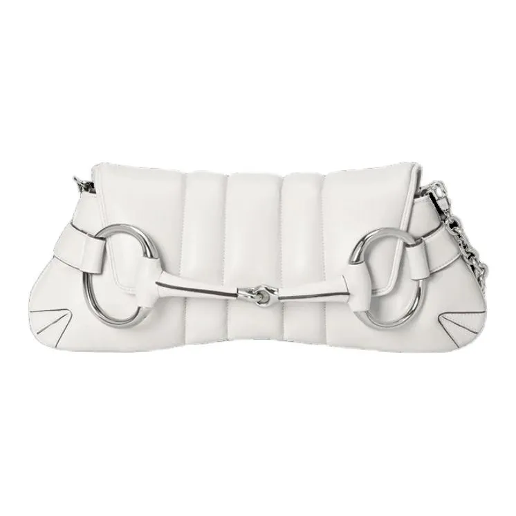 GUCCI Horsebit 1955 Leather Reproduction Shoulder Bag Shoulder Bag Clutch Medium Size Women's White-2
