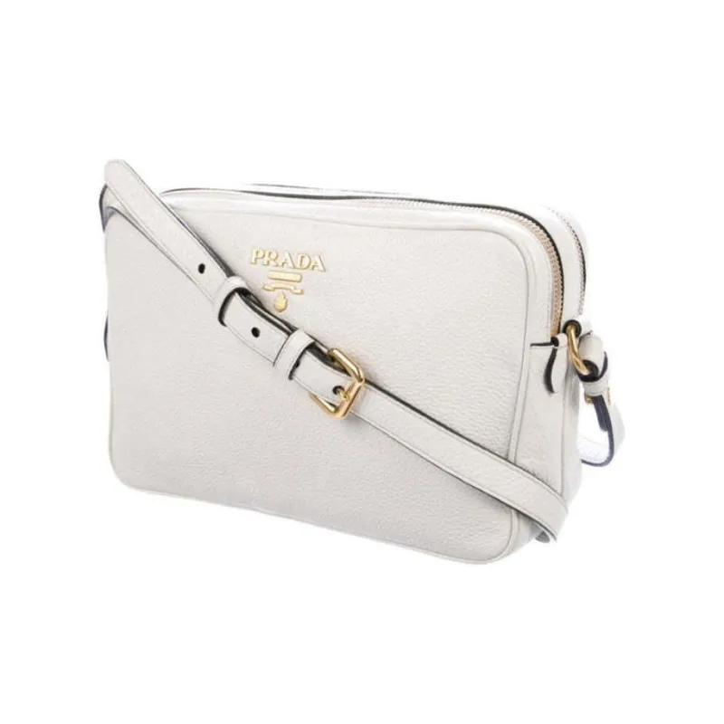 PRADA Leather Camera Bag, Crossbody Bag, Shoulder Bag Women's White-2