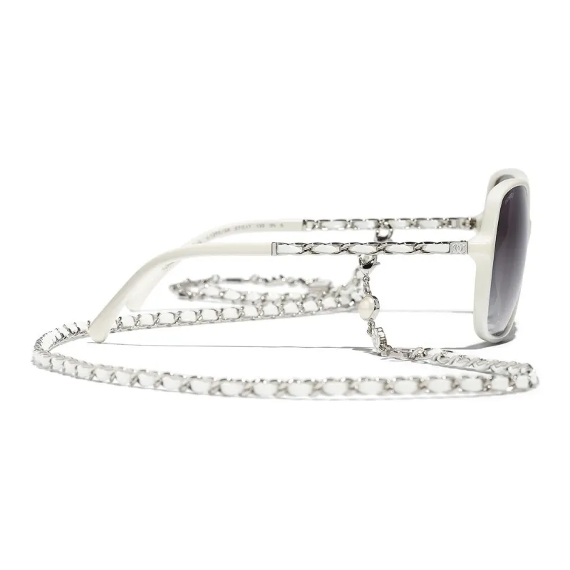 CHANEL Acetate Irregular Shape Sunglasses Women's White-1