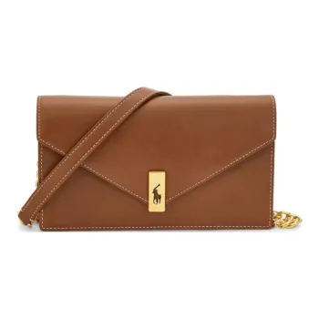 Polo Ralph Lauren Polo ID Cow Leather Envelope Bag, Crossbody Bag, Shoulder Bag Women's Brown
