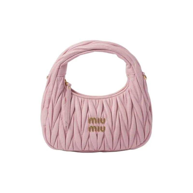 MIU MIU Wander Series Soft Sheep Leather Crescent Bag Handbag Trumpets Women's Pink-0