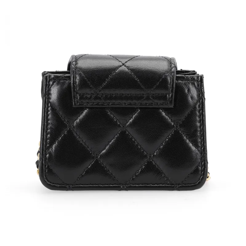 CHANEL Sheepskin And Gold Metal One Shoulder Crossbody Clutch Women's Black-3