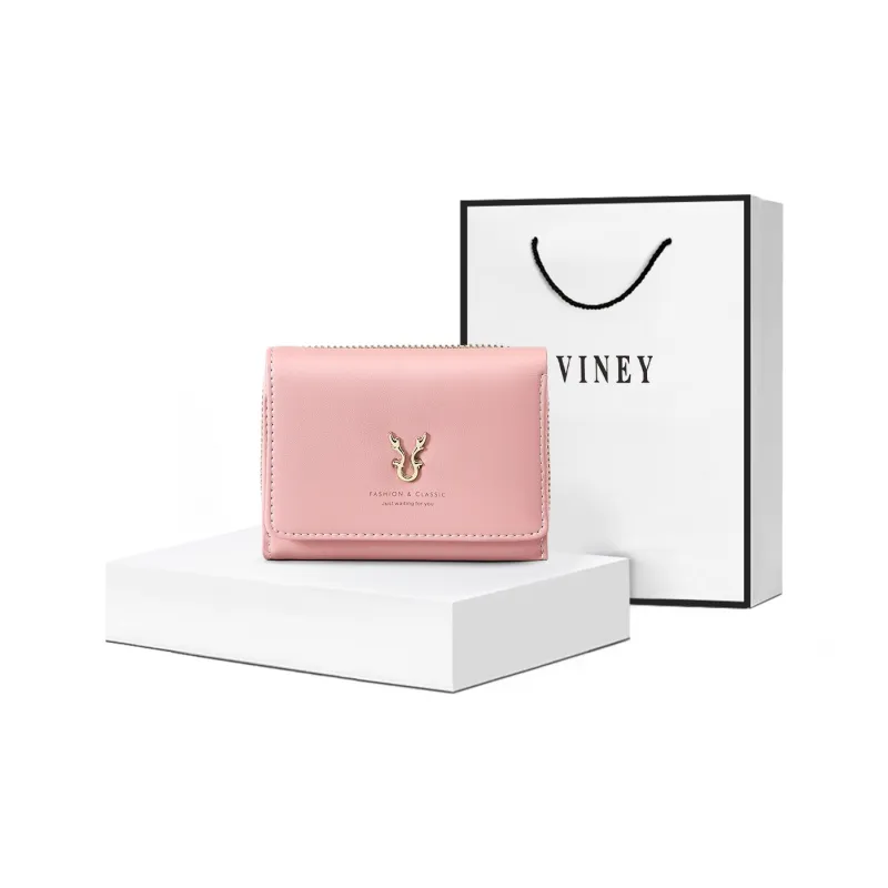 VINEY Cow Leather Coin Purse Wallet Bag Trumpets Women's Pink-19