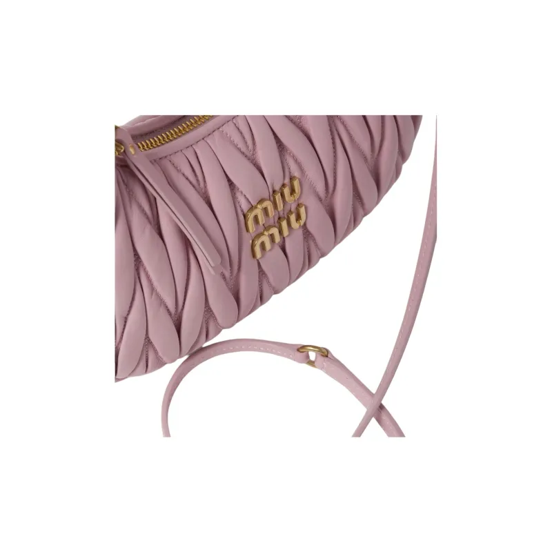 MIU MIU Wander Series Soft Sheep Leather Crescent Bag Handbag Trumpets Women's Pink-4