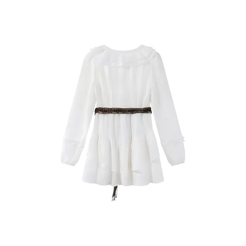 DEDY Long-Sleeved Dresses Women's White-1