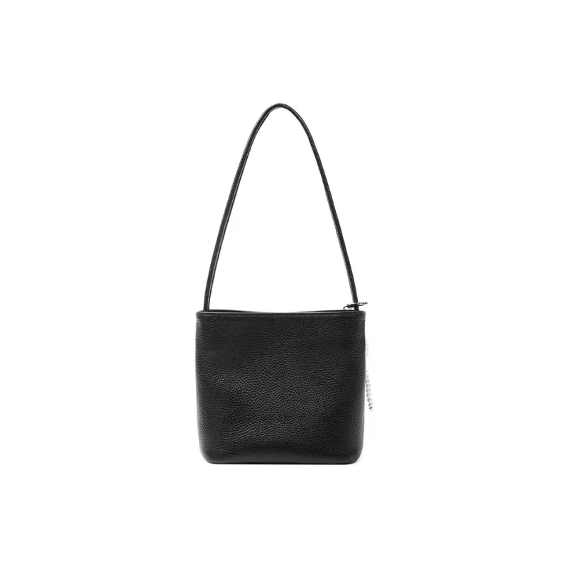 Teenmix Top Grain Cow Leather Shoulder Bag, Crossbody Bag, Bucket Bag, Shoulder Bag Regular Women's Black/Ecru/Red-4