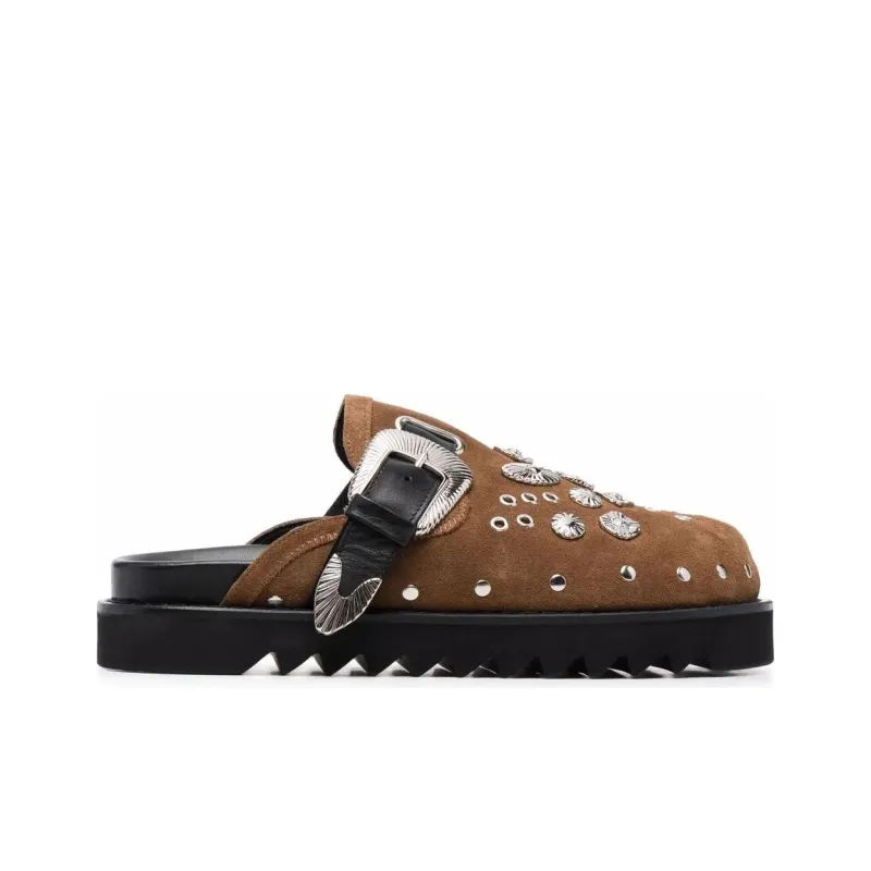 TOGA VIRILIS Rubber Sole Slip Resistant Closed Toe Slippers Men's Brown-1