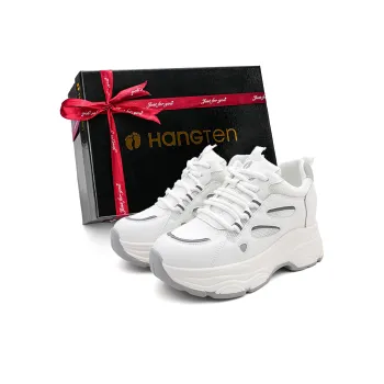 HANG TEN Cushioned Anti Slip Wear Resistant Lightweight Height Increasing Low Top Chunky Sneakers Women's Beige
