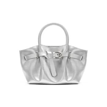 MUVA Cow Leather Dumpling Bag Handbags Medium Size Women's Lunar Rock Silver/Party Red/Cream Yellow