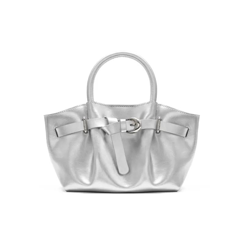 MUVA Cow Leather Dumpling Bag Handbags Medium Size Women's Lunar Rock Silver/Party Red/Cream Yellow-0