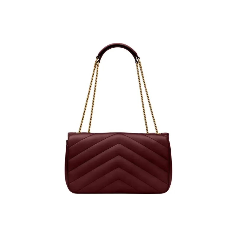SAINT LAURENT LOULOU Soft Lambskin Shoulder Bag Medium Size Women's Burgundy-2
