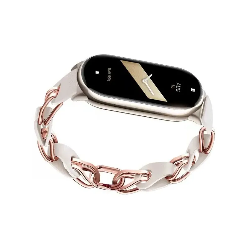 IWabcertoo Watch Band Xiaomi Compatibility 182mm Stainless Steel, Cow Leather Material Unisex-4