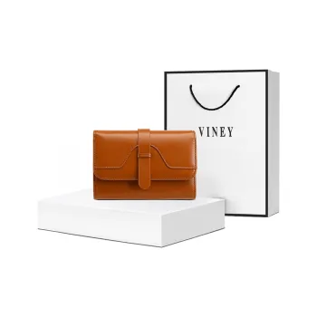 VINEY Cow Leather Clutches Wallets Small Size Women's Vintage Brown