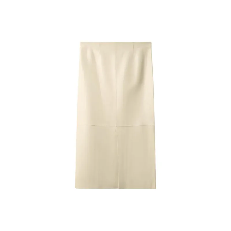 ZARA Leather Long Skirts Women's Frosted White-1