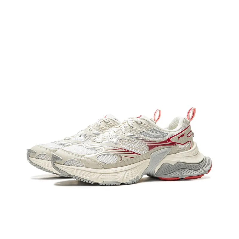 LiNing Star Shock Absorbers Slip Resistant, Abrasion Resistant, Breathable Low Top Chunky Sneakers Men's White Red-2