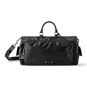 LOUIS VUITTON Keepall Calfskin Travel Bag Men's Black
