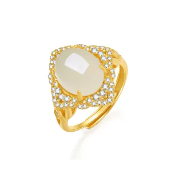 Cuiya Golden Building Hetian Jade Rings Pale Greenish White Jade Women's
