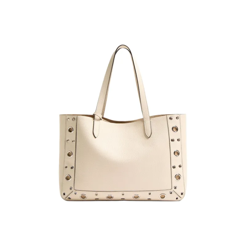 Valentino Cow Leather Tote Bag, Shopping Bag, Handbag Medium Size Unisex Ivory White-3