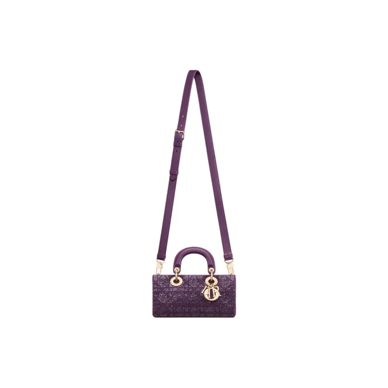 DIOR Lady D JOY Cotton, Silk, And Glass Patchwork One Shoulder Handbags Small Size Women's Purple-0