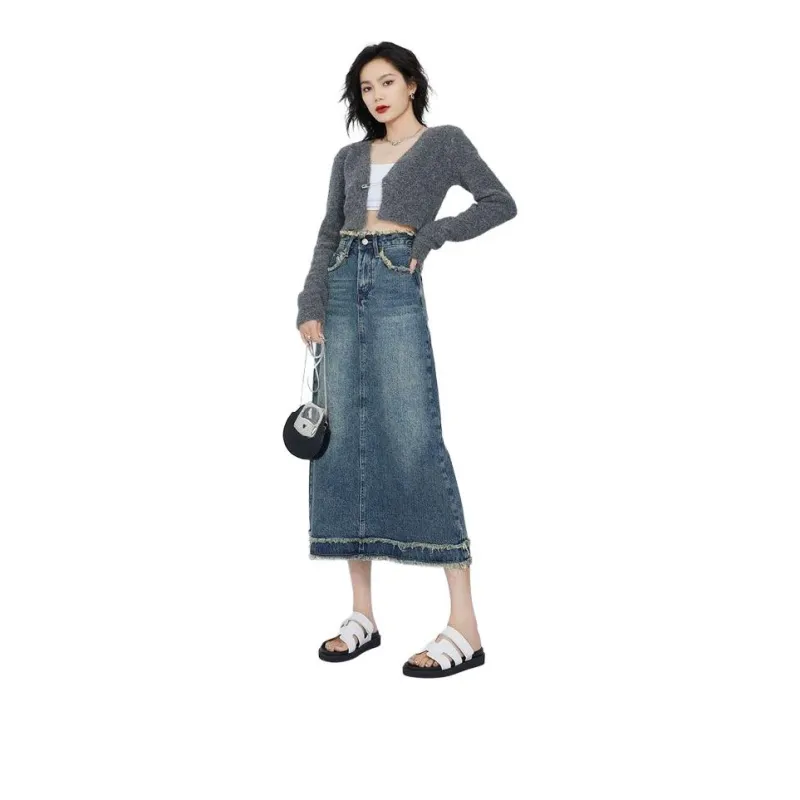7 SEVFUN Denim Long Skirt Women's Blue-1