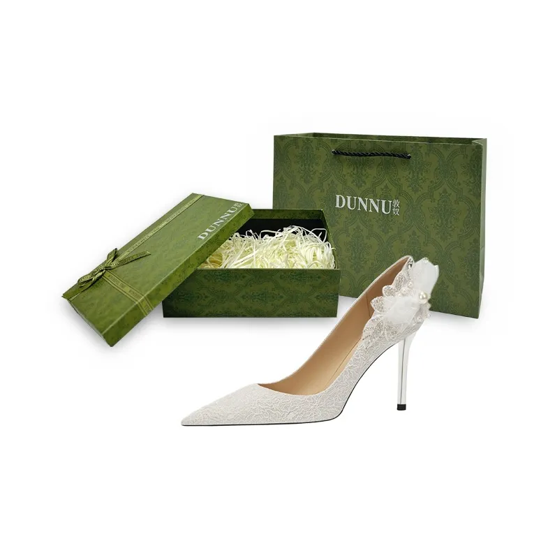 Dunnu Slim Heel High Heels 8cm Women's White-5