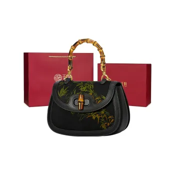 Pmsi Cow Leather With Mulberry Silk Handbag Women's Black